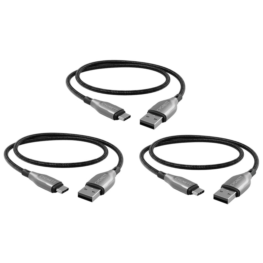 Cygnett Armoured USB-C to USB-A 2.0 Cable 1M Triple Pack Black, 60W Fast Charging, 480Mbps - SuperSaverAU - view 1