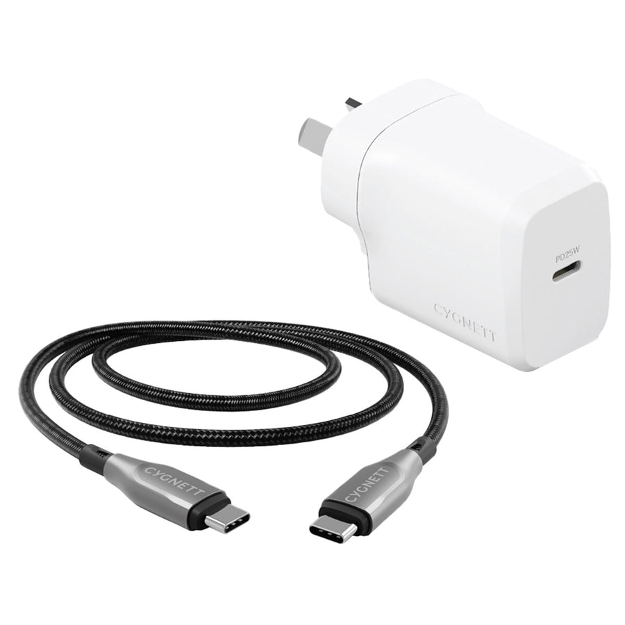 Cygnett PowerPlus 25W USB-C Wall Charger & 2M USB-C Cable, Fast Charging - SuperSaverAU - view 1