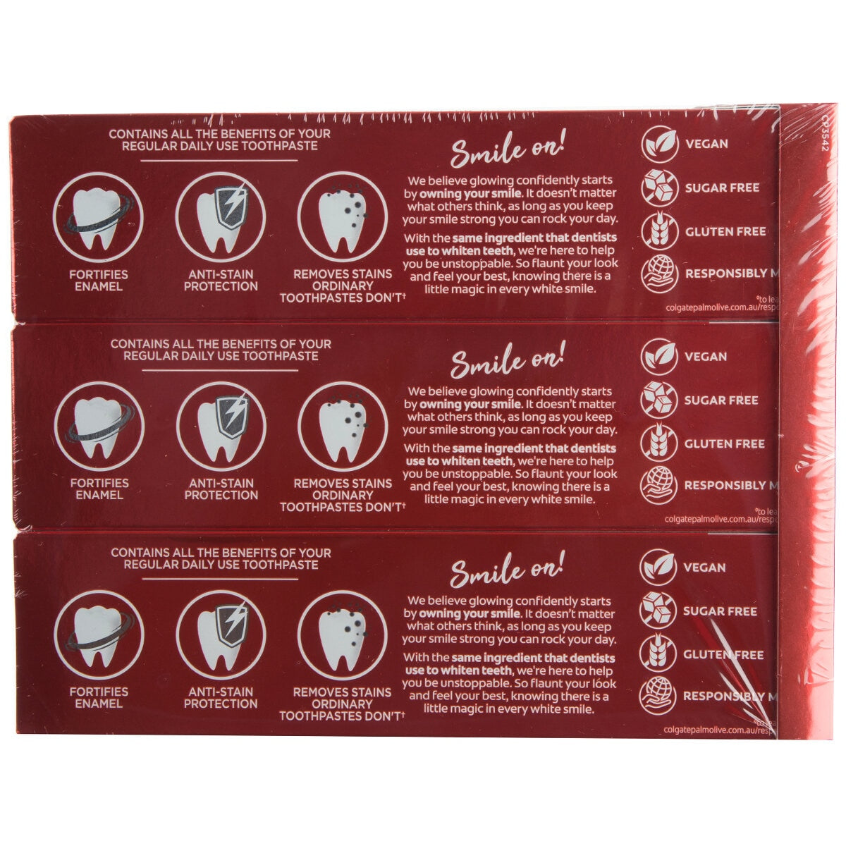 Colgate Optic White Fluoride Toothpaste Stain Fighter Enamel Care Gentle Mint 3 x 140g - SuperSaverAU - view 2