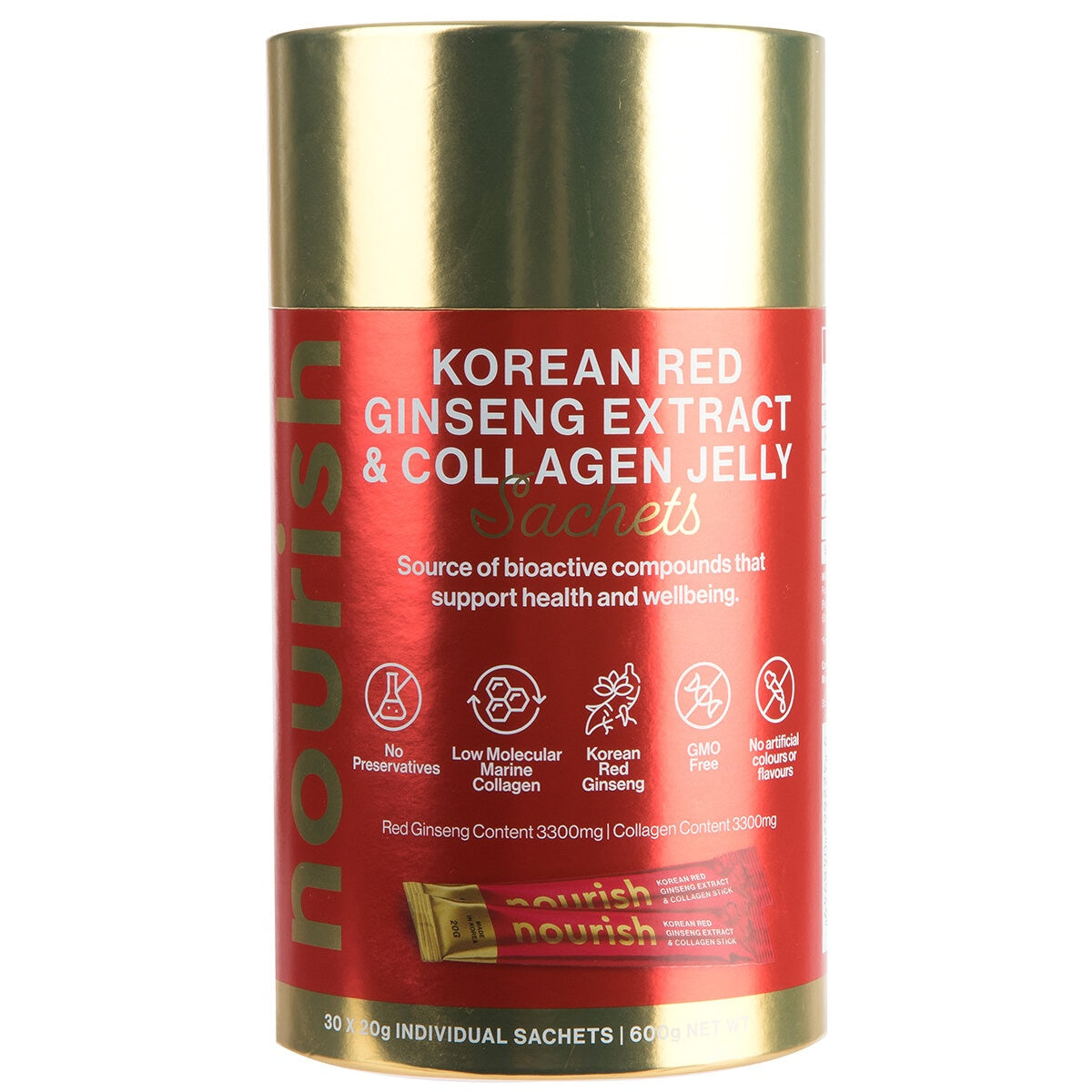 Nourish Korean Red Ginseng Extract and Collagen Jelly Sachets 30 x 20g - SuperSaverAU - view 1