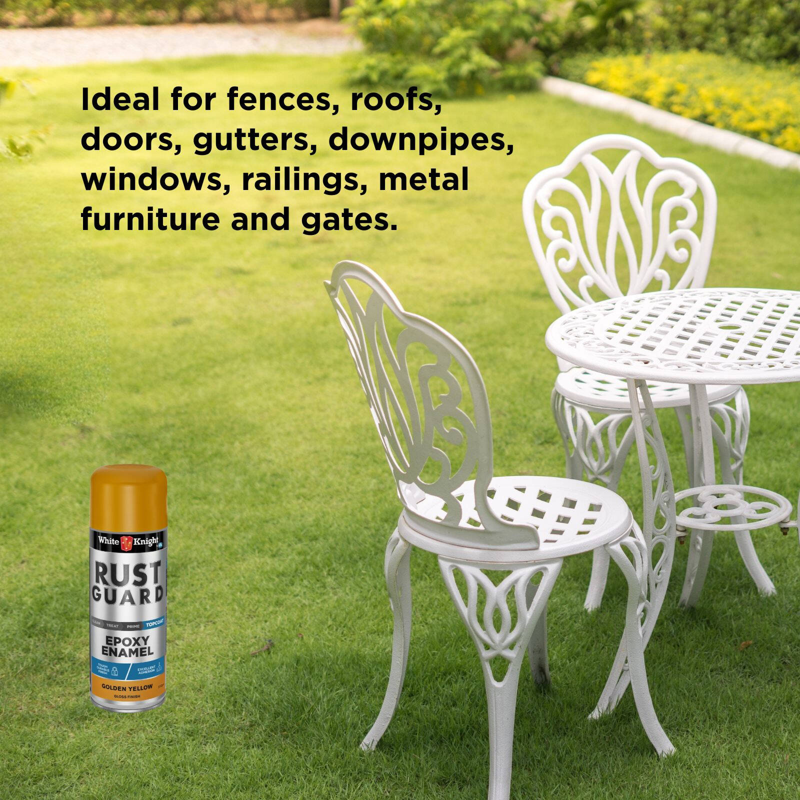 White Knight Rust Guard 310g Golden Yellow Gloss Epoxy Enamel Spray Paint for Metal