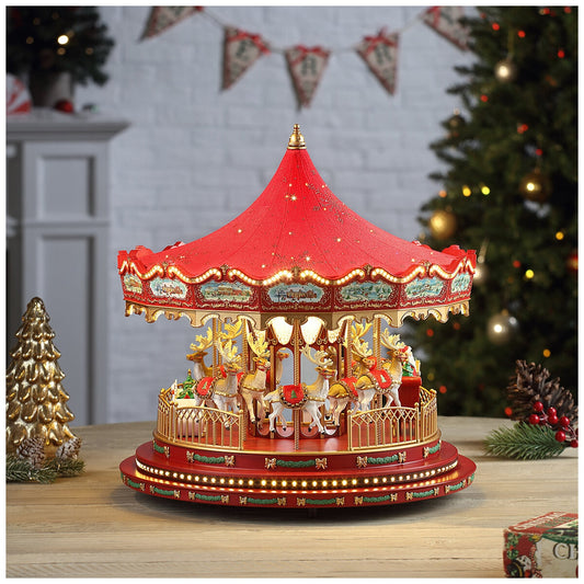 Mr Christmas Nostalgic Deluxe Glass Carousel 420mm, 20 Songs, 300 LEDs, 10 Reindeer