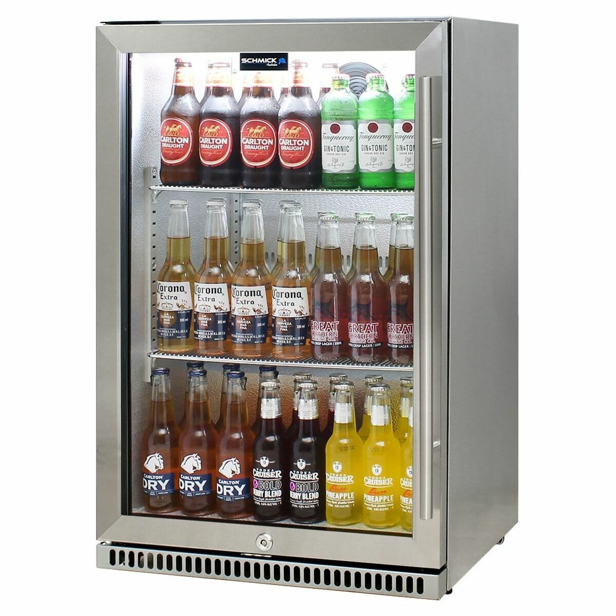 Schmick 118L alfresco bar fridge - 304 stainless steel, heated triple glazed door, left hinge - SK118L-SS