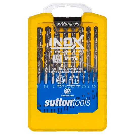 Sutton Tools 19 Pce Metric Inox Drill Set - M2 HSS - Yellow - 114mm x 40mm x 165mm