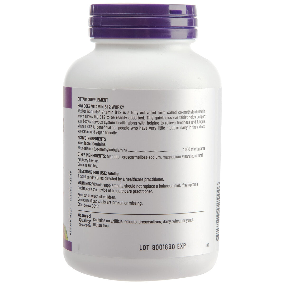 Webber Naturals Vitamin B12 1000mcg 100 Tablets - SuperSaverAU - view 2