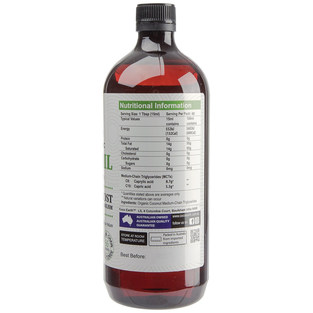 Coco Earth Organic MCT Oil 1L - SuperSaverAU - view 3