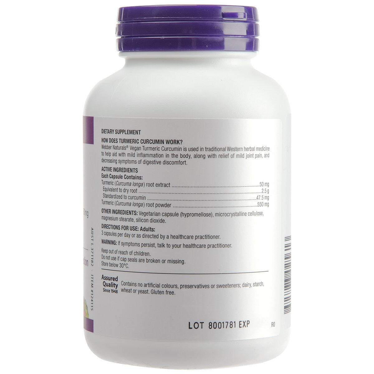 Webber Naturals Turmeric Curcumin 120 Capsules - SuperSaverAU - view 3