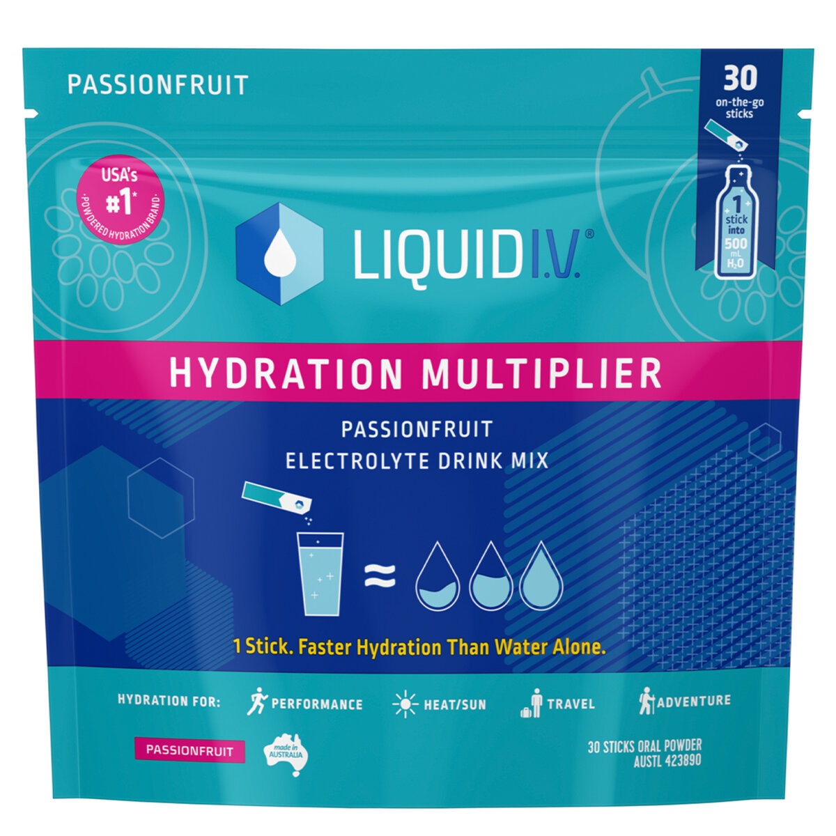 Liquid I.V. Hydration Multiplier Electrolyte Drink Mix Passionfruit 30 Sachets - SuperSaverAU - view 2