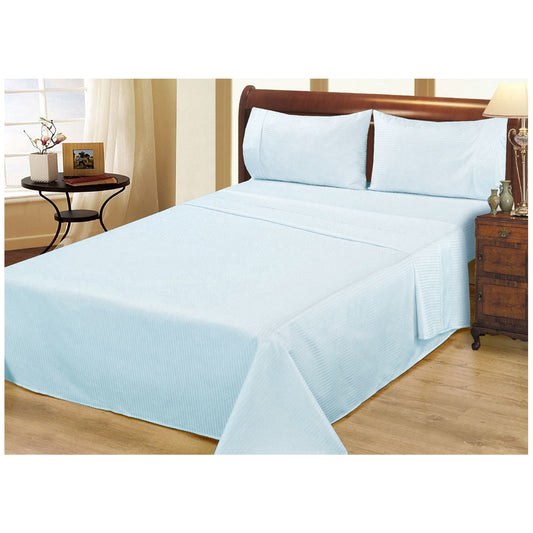 Ramesses 1000 Thread Count Pima Cotton Narrow Stripe Queen Sheet Set Ice Blue