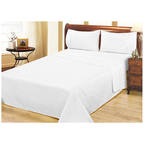 Ramesses 1000 Thread Count Pima Cotton Narrow Stripe Queen Sheet Set White - SuperSaverAU - view 1