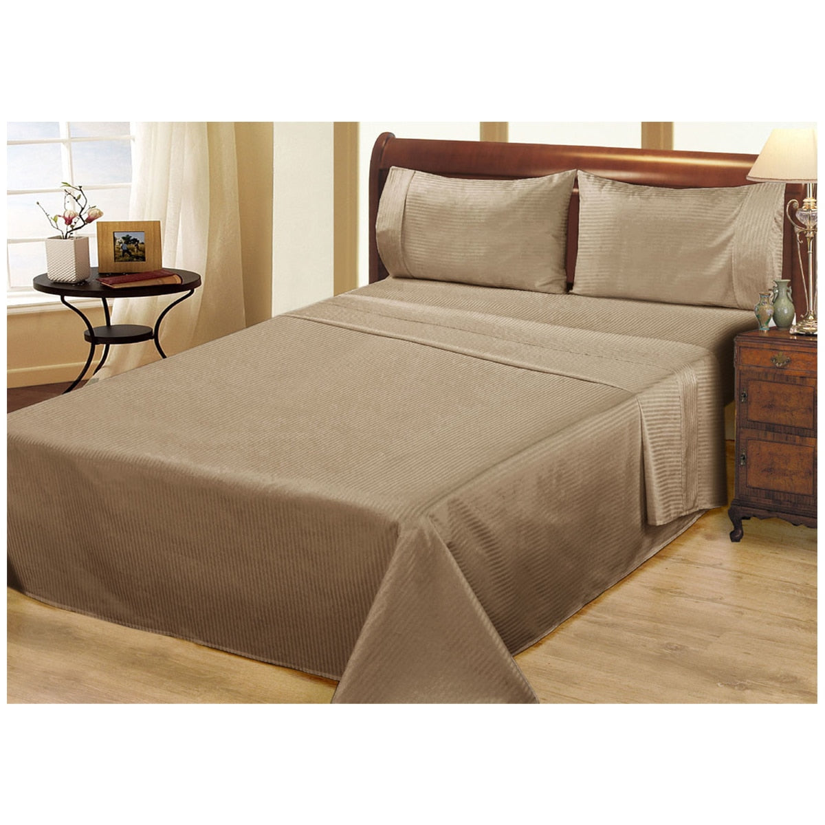 Ramesses 1000 Thread Count Pima Cotton Narrow Stripe Queen Sheet Set Mocha - SuperSaverAU - view 1