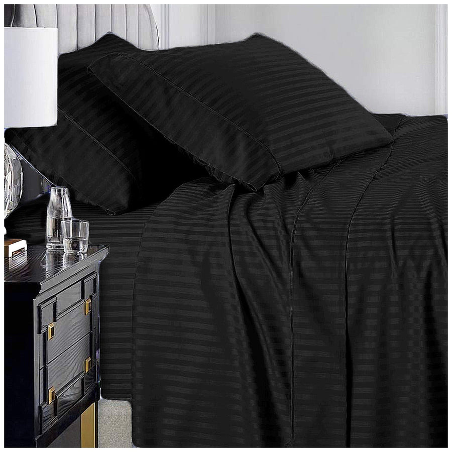Ramesses 1000 Thread Count Pima Cotton Narrow Stripe King Sheet Set Black - SuperSaverAU - view 1
