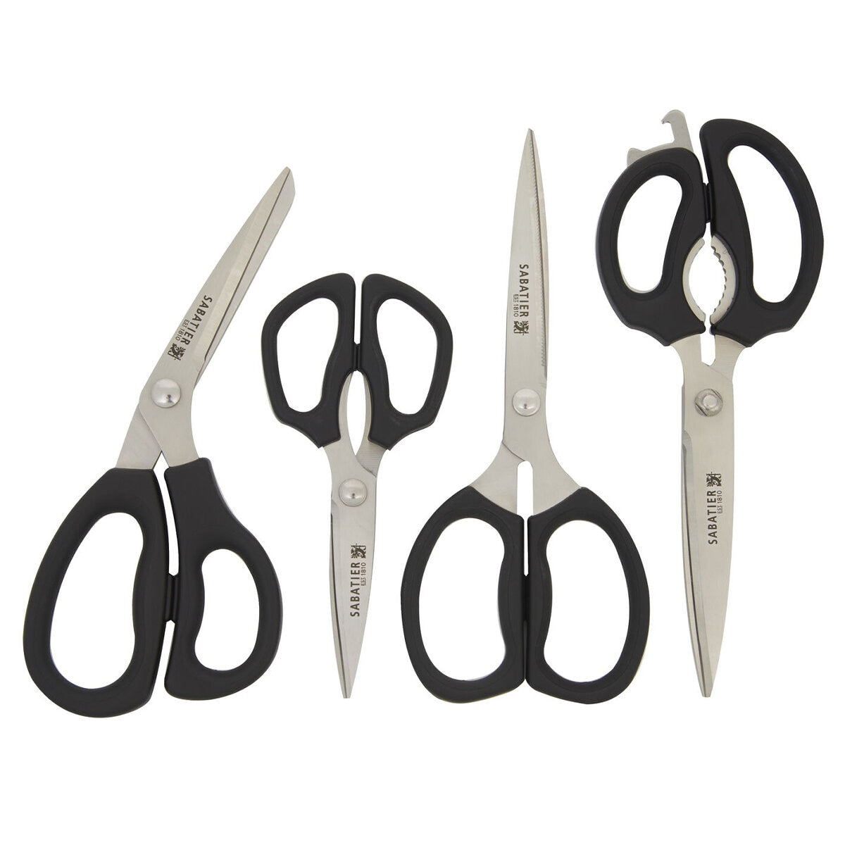 Sabatier 4-Piece Kitchen Shear Set – Stainless Steel Scissors with Soft Grip Handles in Black - SuperSaverAU - view 1
