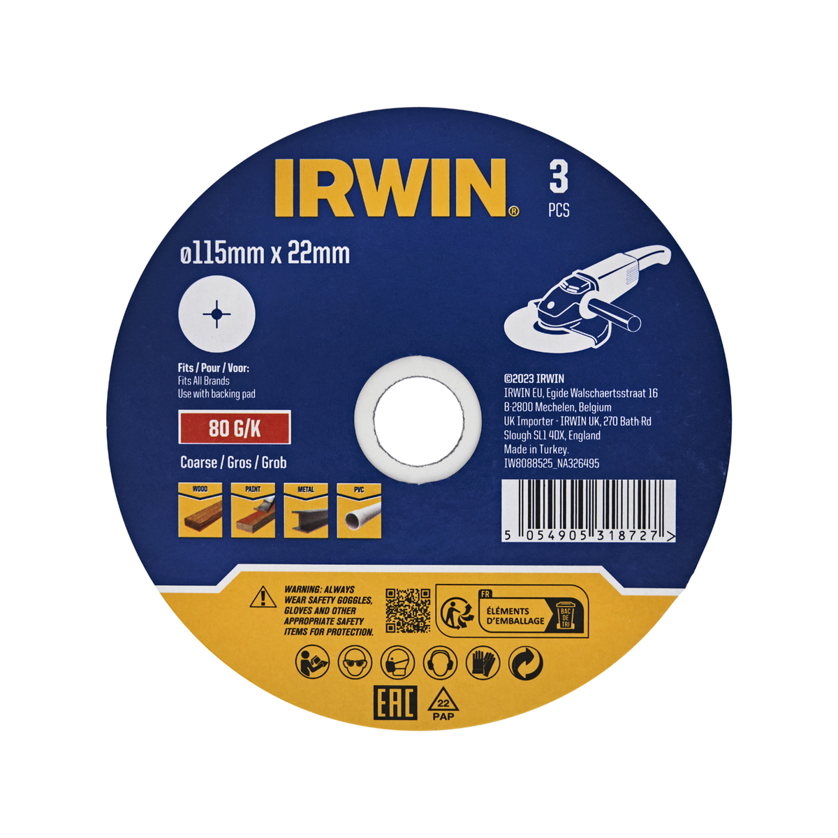 Irwin Fibre Disc 3 Pack - 115 x 22mm - 80 Grit - Aluminium Oxide - Surface Preparation - SuperSaverAU - view 1