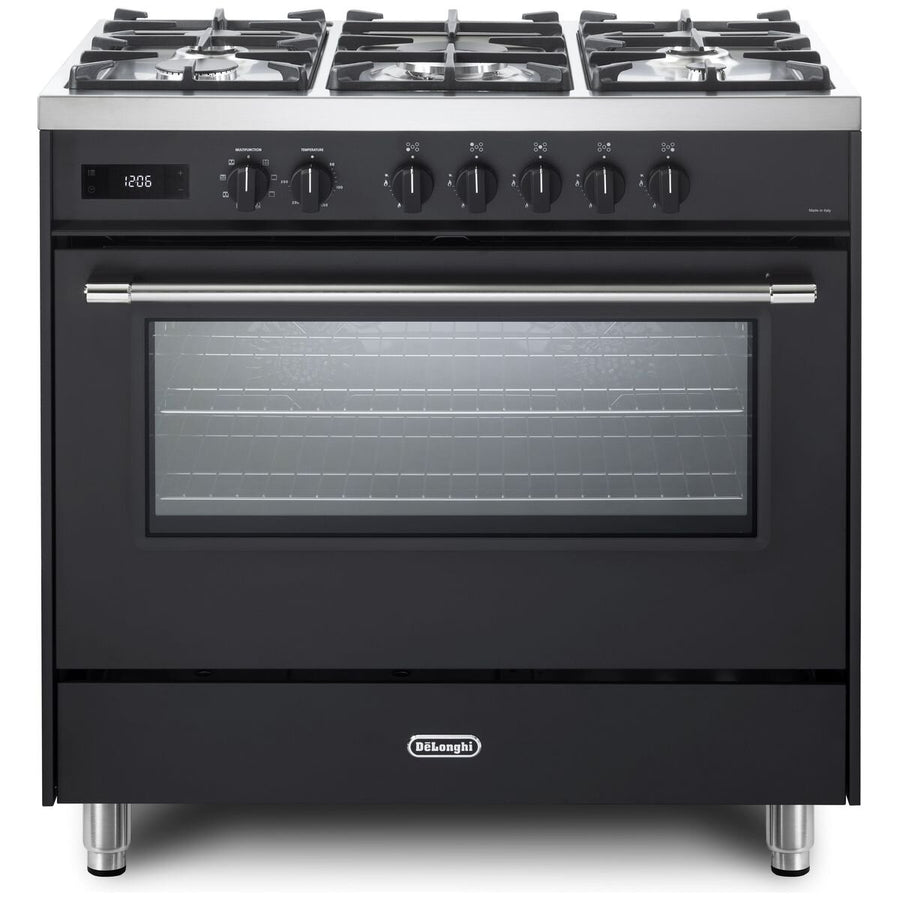 DeLonghi 90cm dual fuel freestanding oven - Anthracite, 140L, twin fan, wok burner - DEF1407A