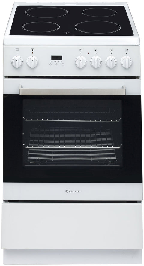 Artusi 54cm Electric Freestanding Oven - 7 Functions, Ceramic Cooktop, Triple-Glazed Door - AFC547W