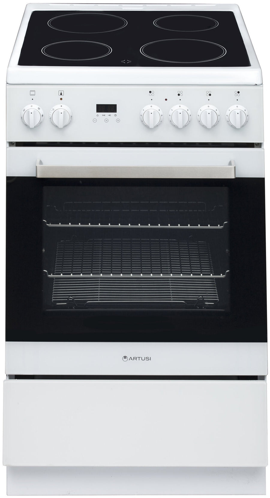 Artusi 54cm Electric Freestanding Oven - 7 Functions, Ceramic Cooktop, Triple-Glazed Door - AFC547W