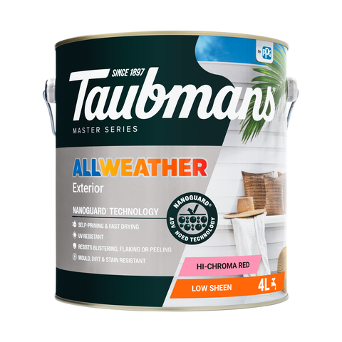 Taubmans 4L Hi-C Red Water Based Acrylic Low Sheen All Weather Exterior Paint UV and Waterproof