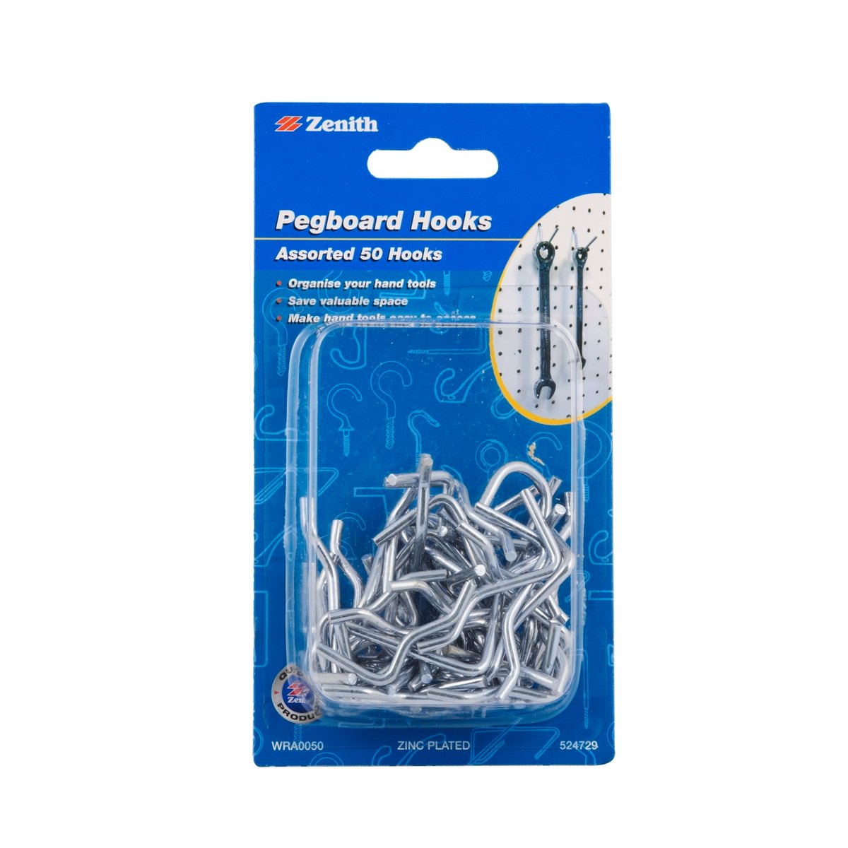 Zenith Pegboard Hooks - Zinc Plated - 50 Pack - Heavy Duty - Organize - SuperSaverAU - view 1
