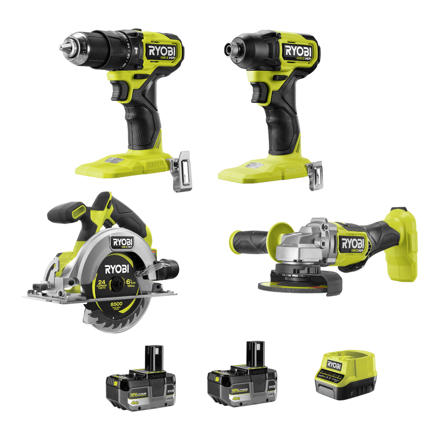 Ryobi 18V ONE+ HP Brushless 4-Piece 4Ah Kit - Hammer Drill, Impact Driver, Circular Saw, Angle Grinder - 60Nm Torque, 240Nm Torque, 55mm Cutting Depth - SuperSaverAU - view 1