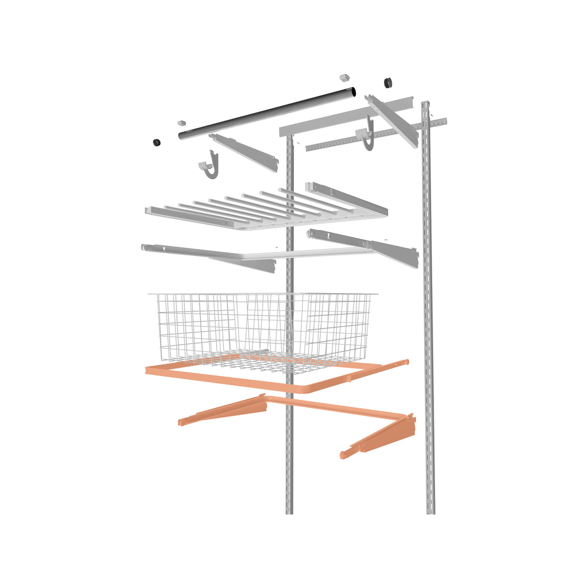 Flexi Storage Home Solutions 600 x 60 x 440mm White Steel Double Slot Sliding Basket Frame