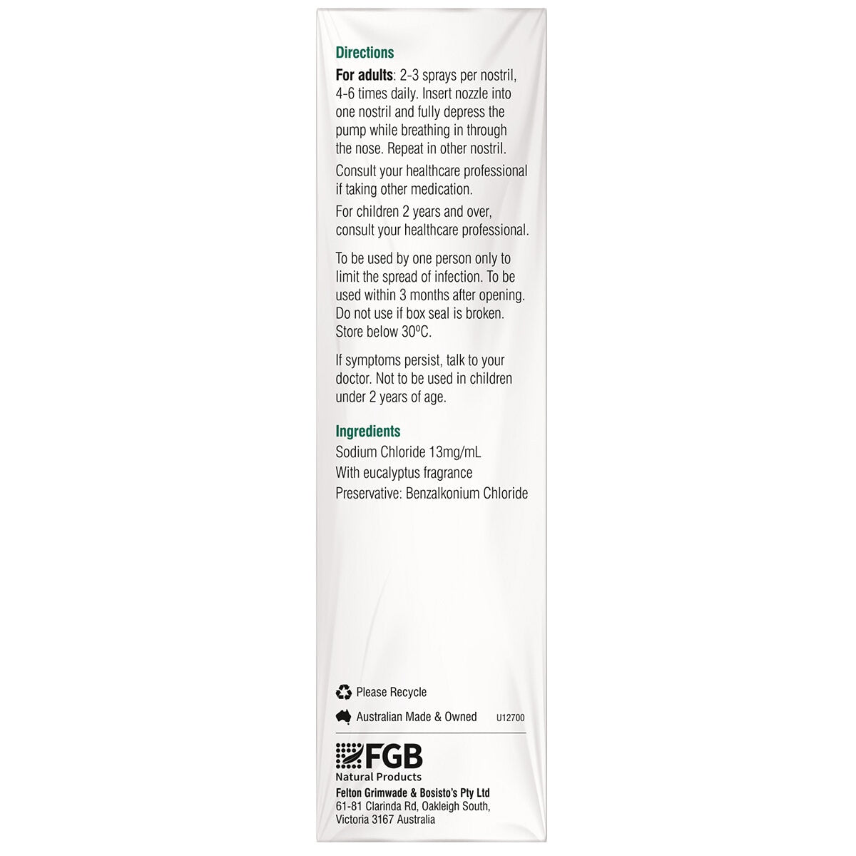 Bosisto's Eucalyptus Nasal Spray 2 x 50ml - SuperSaverAU - view 3