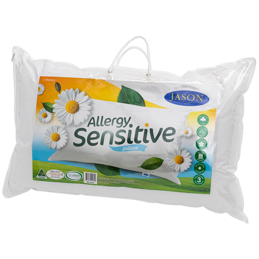 Jason Allergy Sensitive Pillow Medium - Anti-Microbial, Anti-Dust Mite, Cotton Cover - SuperSaverAU - view 1