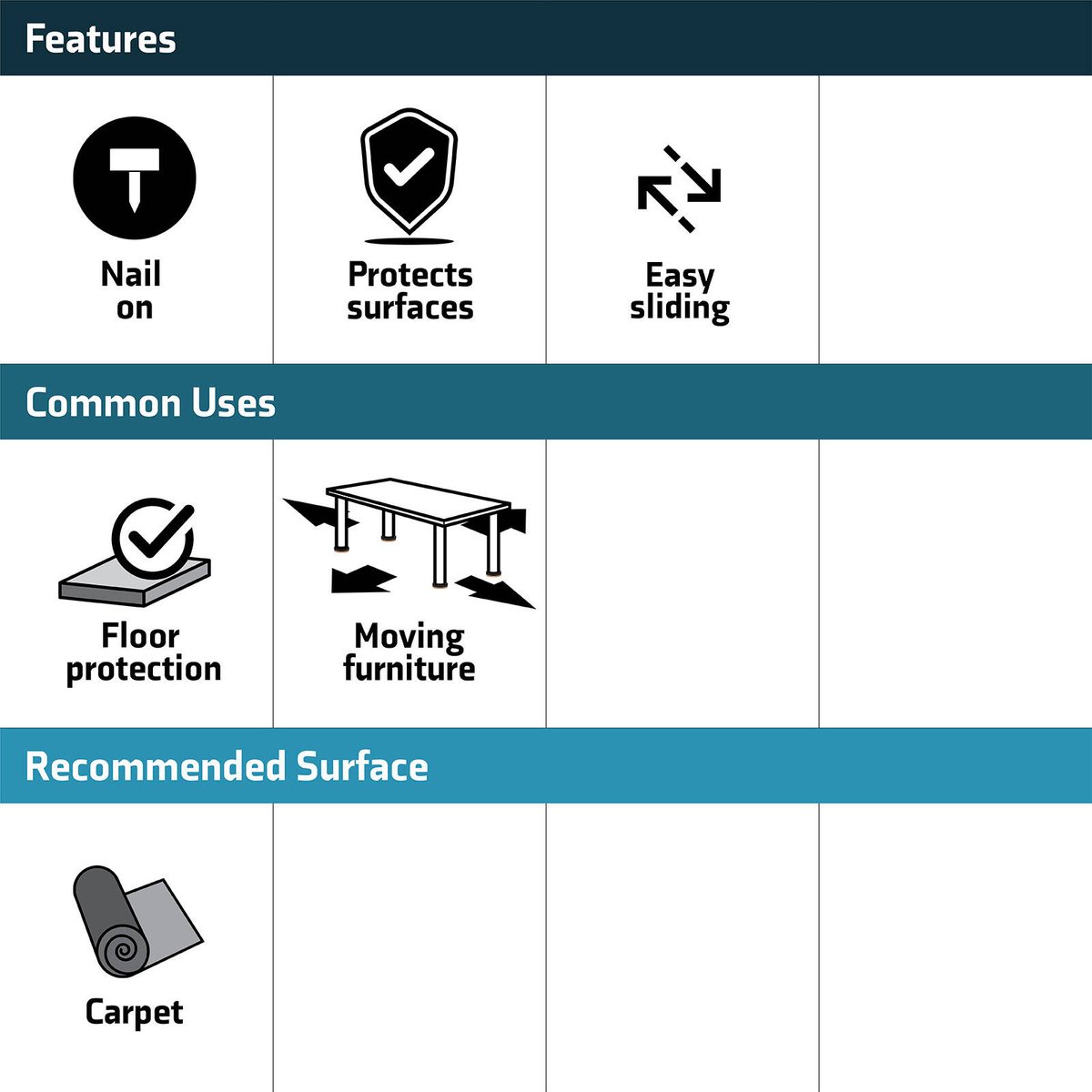 Surface Gard Adjustable Glide 4 Pack - 30mm - Black - Indoor Use