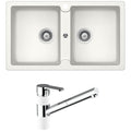 Abey Schock Typos double sink and ISA pull out mixer tap - White finish, 5 star WELS - TN200T2W