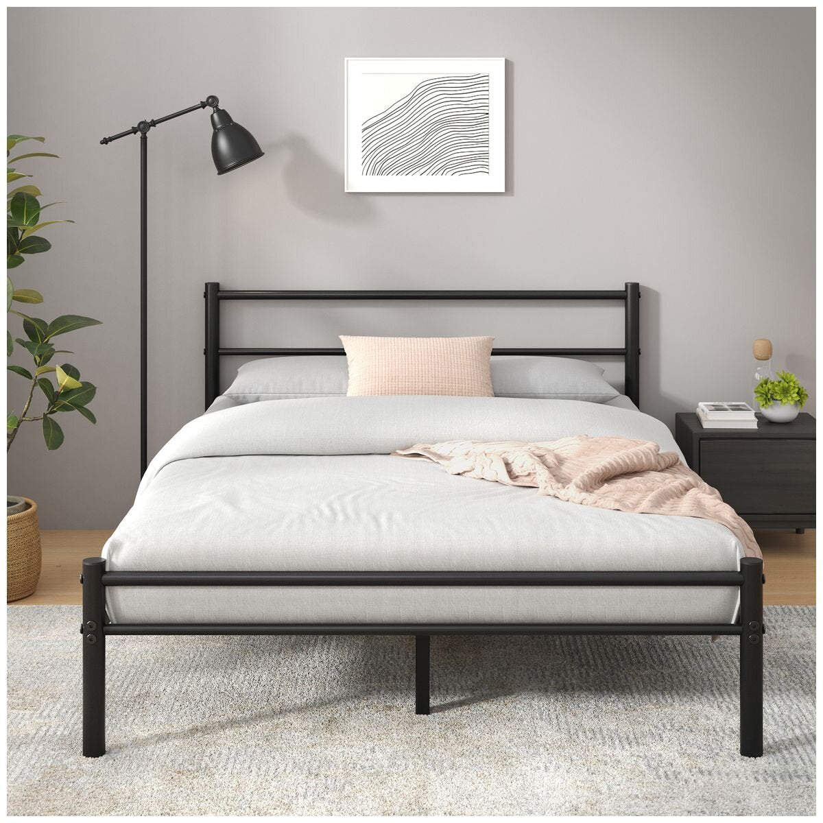 Zinus Queen Metal Bed Frame - Black Steel, 28cm Under-Bed Clearance - AU-QLPBHFB-12Q