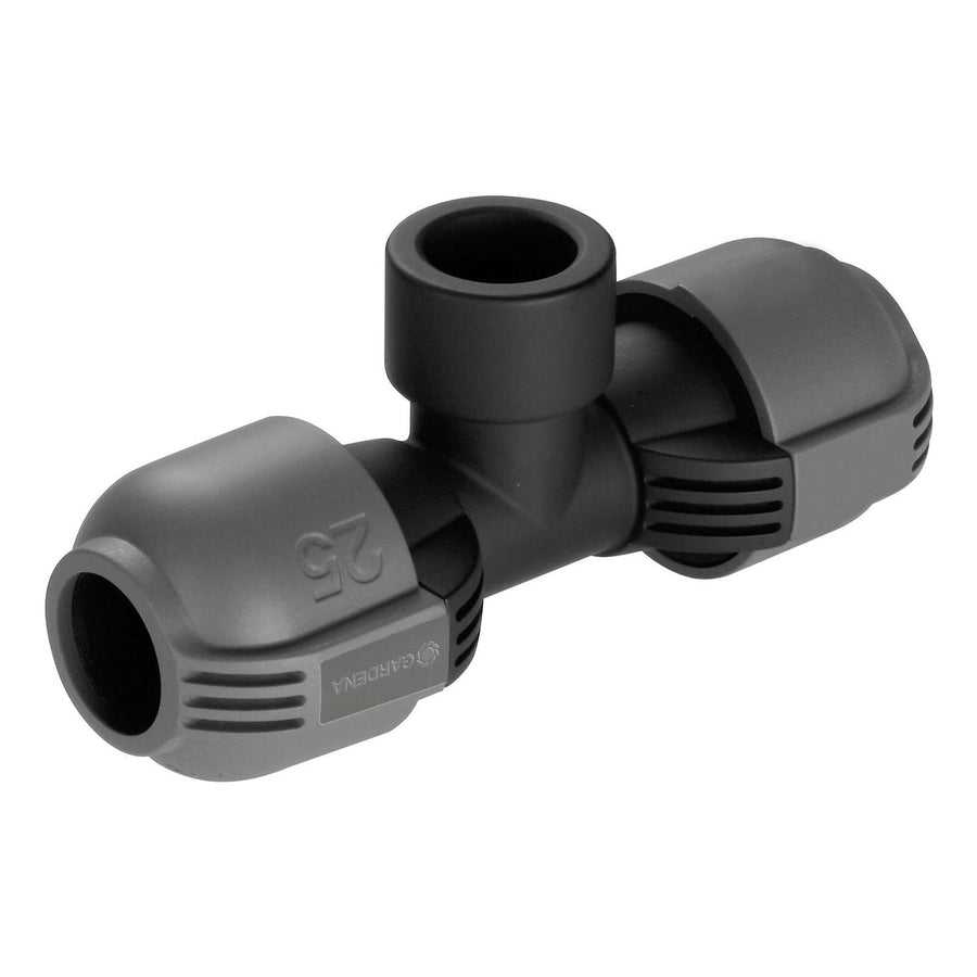 GARDENA 25mm x 3/4" Female Thread Pipeline T-Piece in Black/Dark Grey Plastic