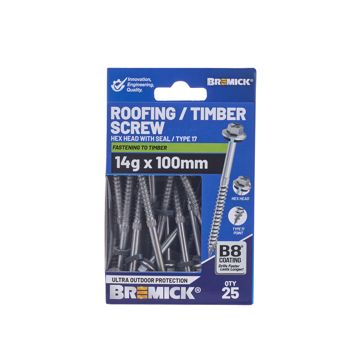 Bremick Hex Timber Screw 14g x 100mm - Box of 25 - Corrosion Resistant - SuperSaverAU - view 2