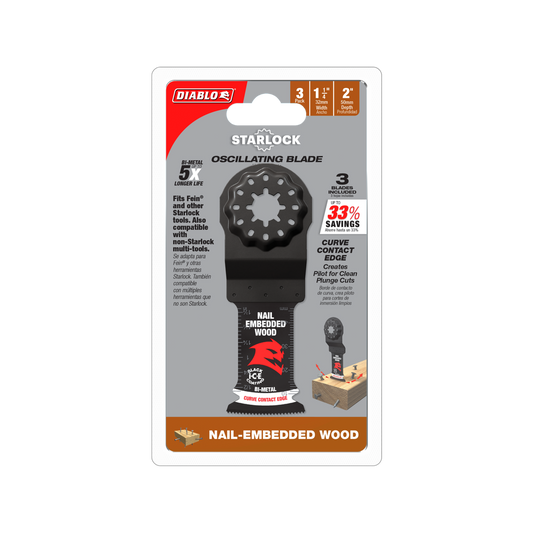 Diablo 32mm Starlock Bi Metal Multi Tool Blade - Nail Embedded Wood - 3 Pack - Ultra-Hardened Edge