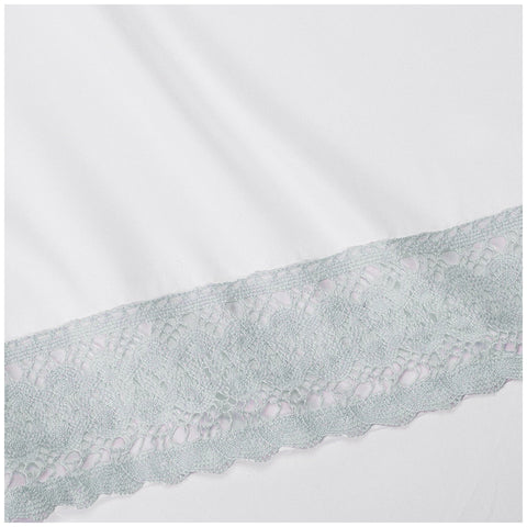 Kingtex 1500 Thread Count Crochet Lace Microfibre Sheet Set Single Ice Blue/White - SuperSaverAU - view 1