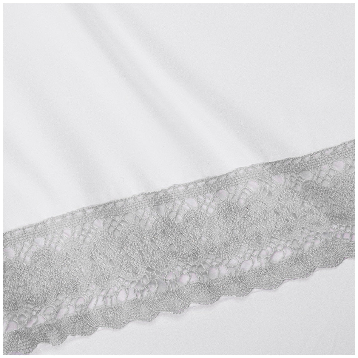 Kingtex 1500 Thread Count Crochet Lace Microfibre Sheet Set Single Silver/White