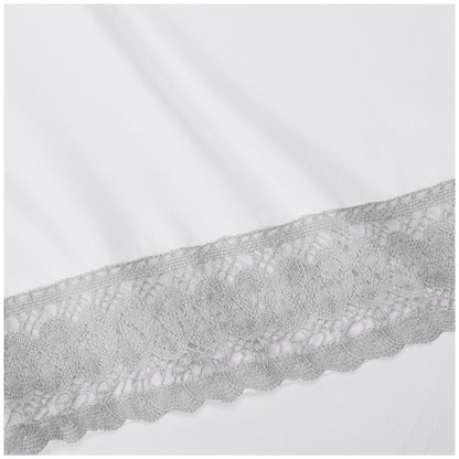 Kingtex 1500 Thread Count Crochet Lace Microfibre Sheet Set King Single Silver/White