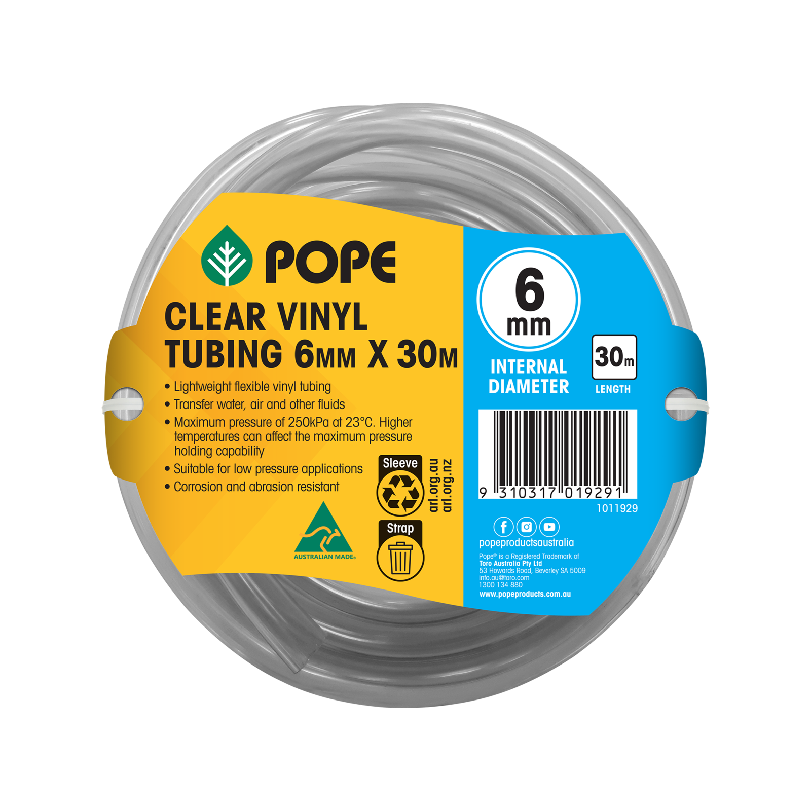 Pope 6mm x 30m Clear Vinyl Tubing - Food Grade Flexible PVC Hose