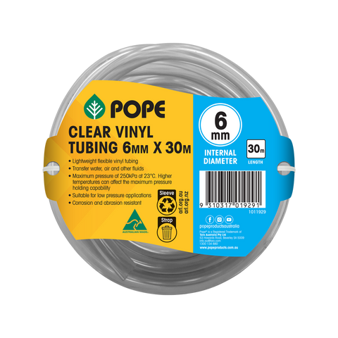 Pope Clear Vinyl Tubing - 6mm x 30m - Lightweight - Flexible - Durable - SuperSaverAU - view 1