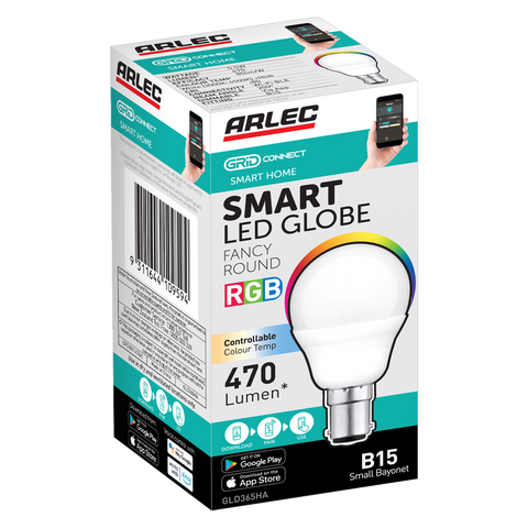 Arlec B15 LED 470lm 5.5W RGB Grid Connect Smart Fancy Round Globe (GLD365HA)