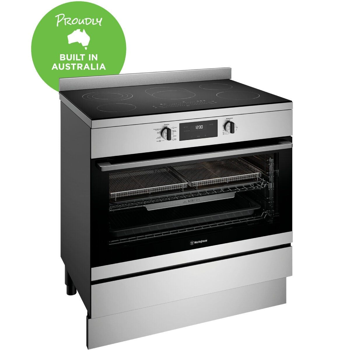 Westinghouse 90cm Electric Freestanding Cooker - Stainless Steel, AirFry, Ceramic Cooktop - WFE9546SD