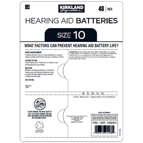 Kirkland Signature Hearing Aid Batteries Size 13 2 x 48 Pack - SuperSaverAU - view 2