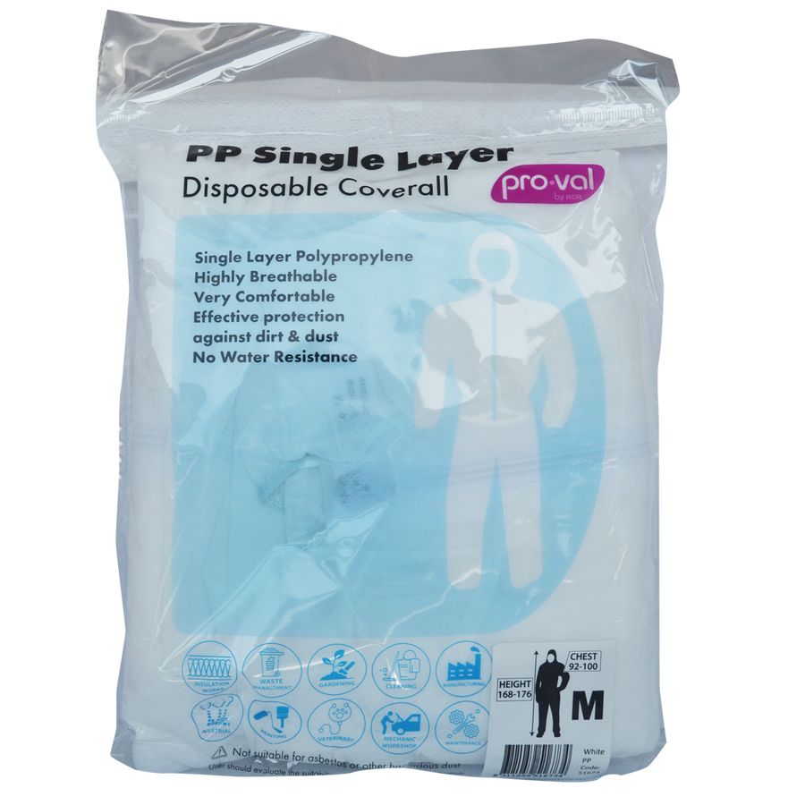 Pro Val Disposable Coverall Medium - Single Layer Non-Woven Polypropylene - Breathable Protection - SuperSaverAU - view 1