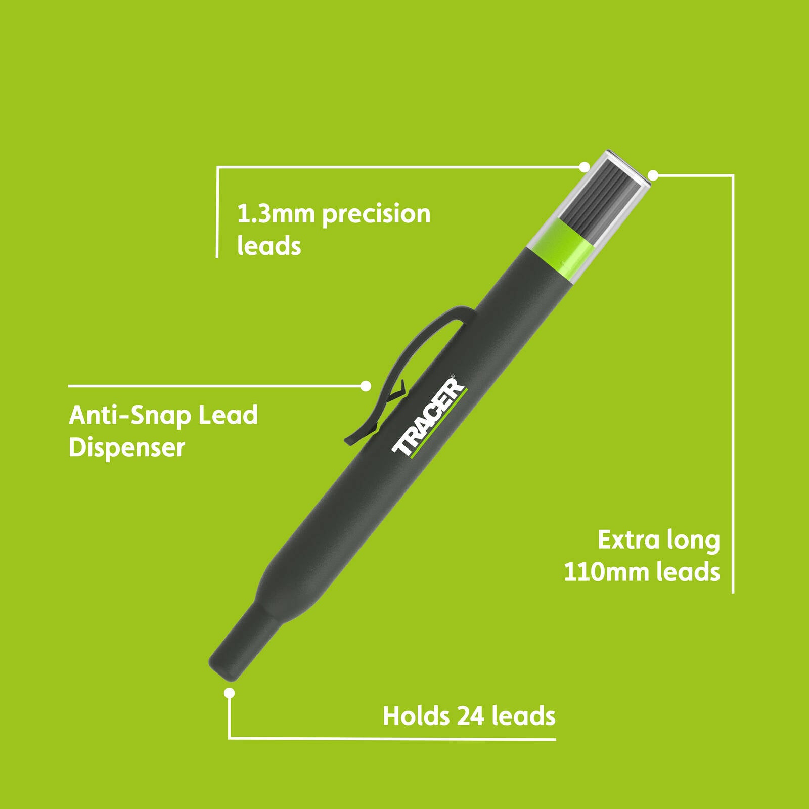 Tracer Pro 1.3mm 2B Graphite Replacement Leads 24 Pack