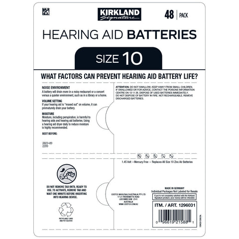 Kirkland Signature Hearing Aid Batteries Size 10 2 x 48 Pack - SuperSaverAU - view 2