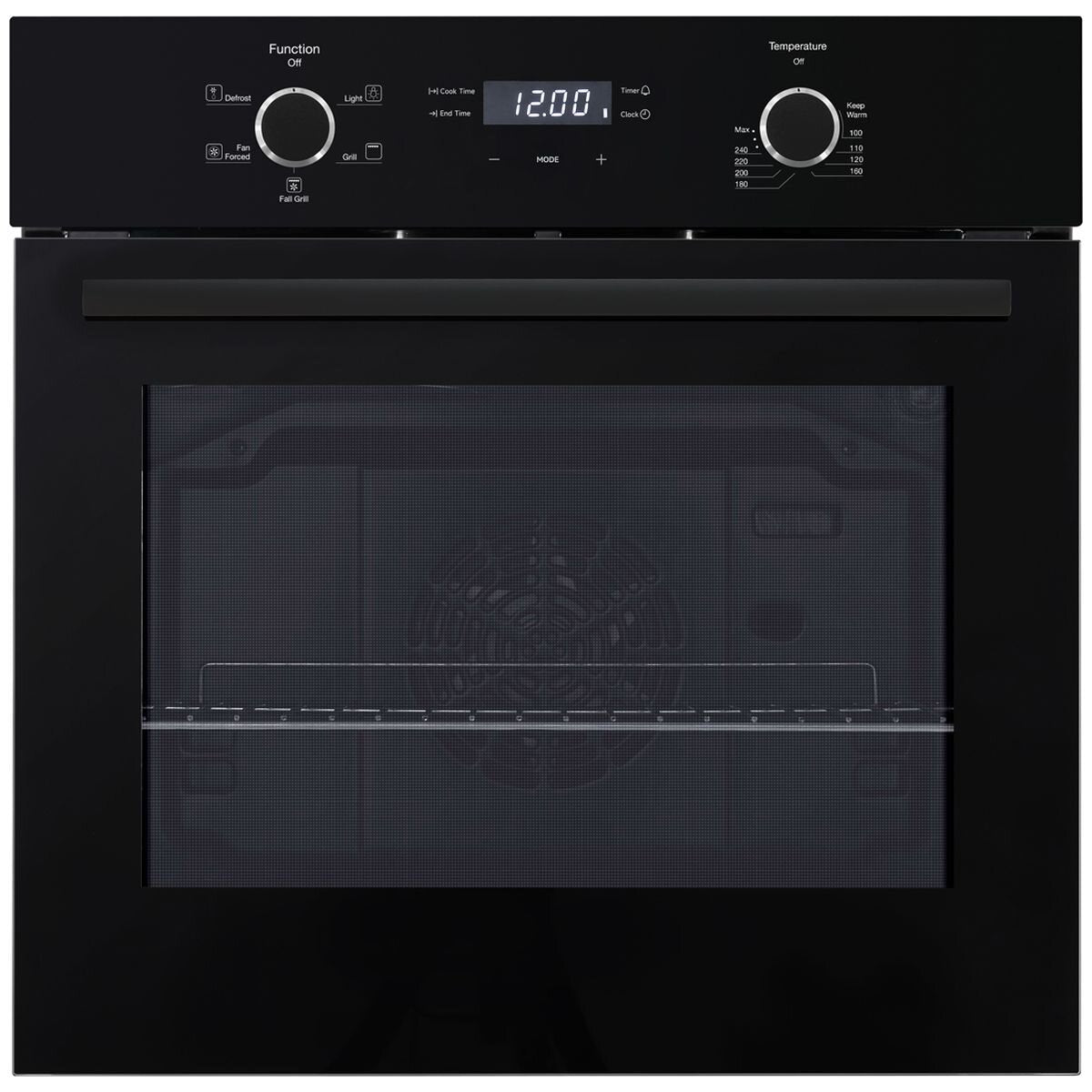 Emilia 60cm Built-In Fan Forced Oven - 67L, 5 Functions, 10A Plug and Play, Black Glass - EMF65EN