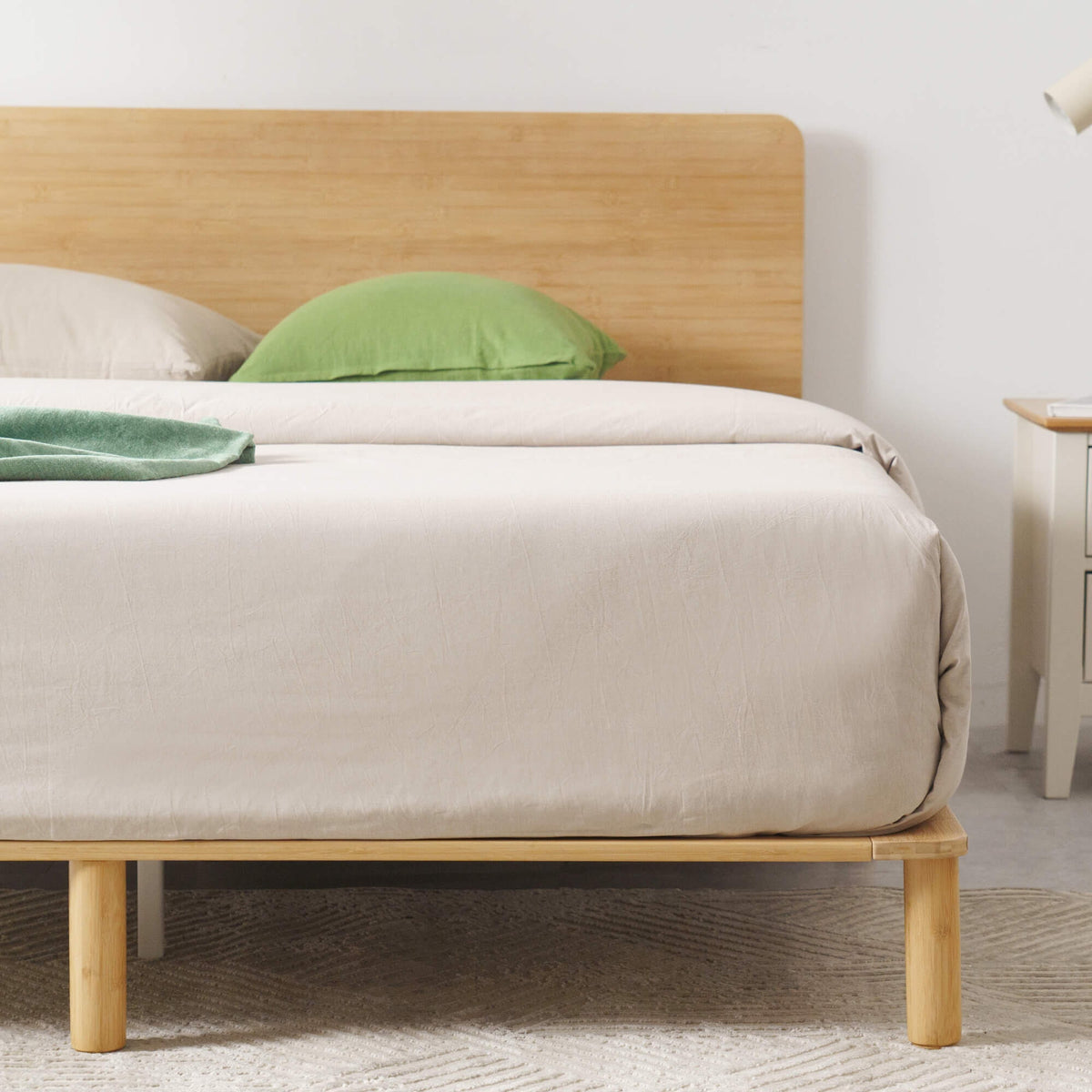 Zinus Double Bamboo Bed Frame - Natural Bamboo and Metal, Built-In Headboard, Slatted Base - AU-FPWNH2ZC-08D