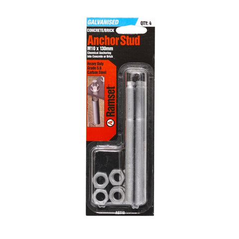 Ramset Anchor Stud 10mm x 130mm Galvanised Steel 4 Pack Durable - SuperSaverAU - view 1