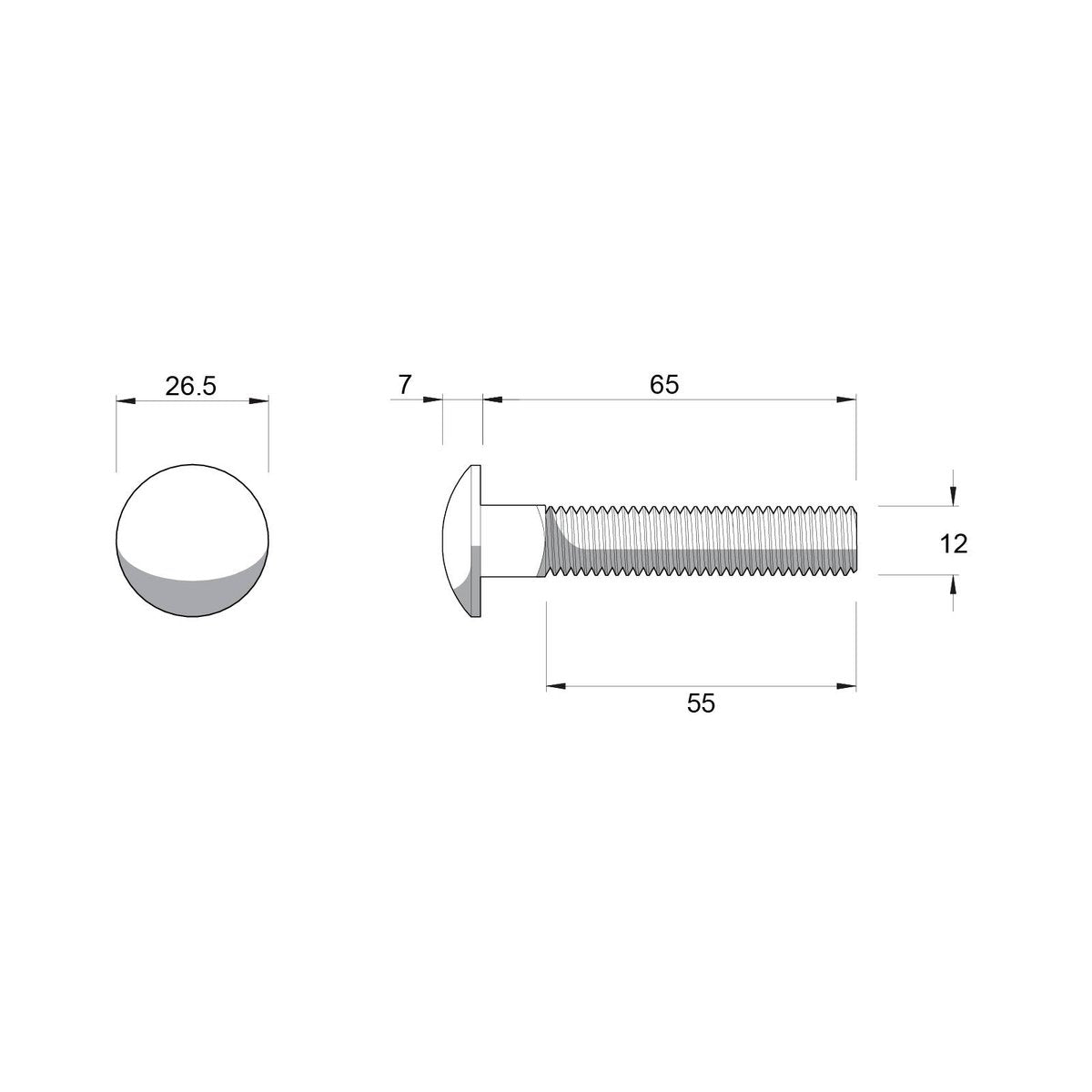 Zenith Cup Head Bolt - M12 x 65mm - Stainless Steel 304 - Rust Resistant - SuperSaverAU - view 2