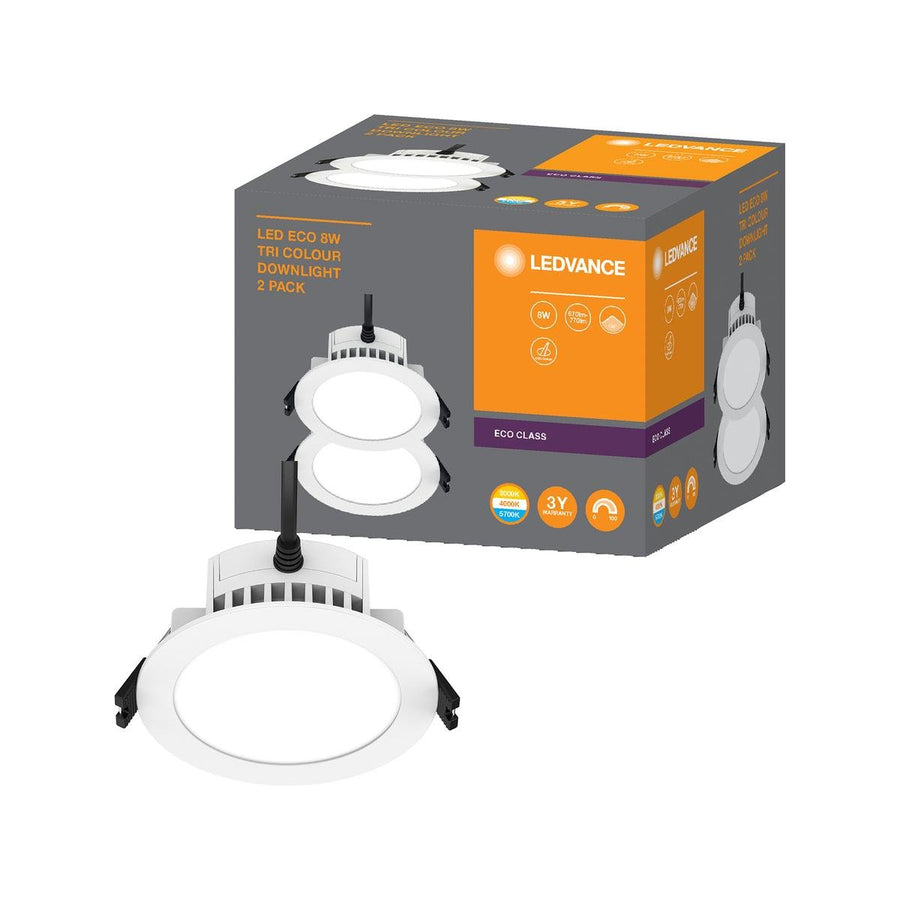 Ledvance 8W Fixed Tri Colour LED Downlight 2 Pack - 240V - 700-800lm - Dimmable - SuperSaverAU - view 1