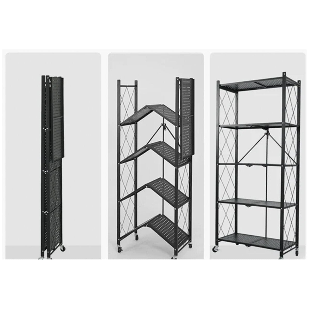SOGA Five Tier Kitchen Cart - Black Carbon Steel - 20kg Per Shelf - Foldable - 9357641023501